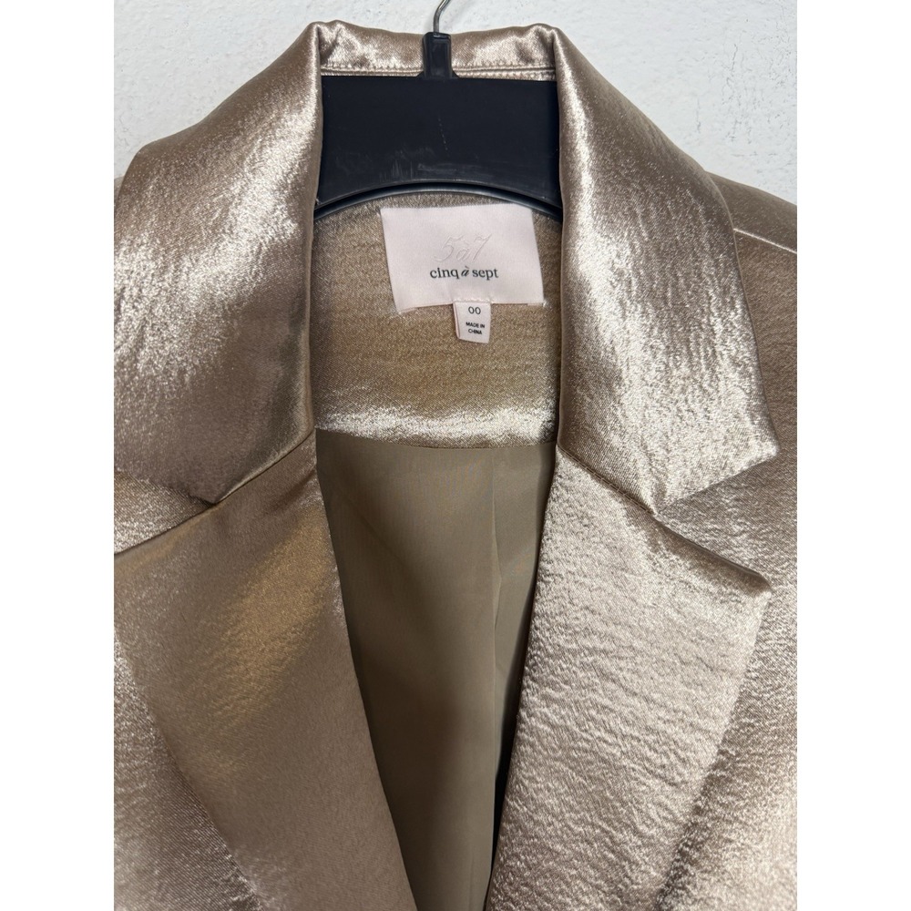 Cinq a Sept Kylie Ruched Sleeve Blazer Champagne GoldMetallic Size 00 Party Glam - Picture 3 of 10